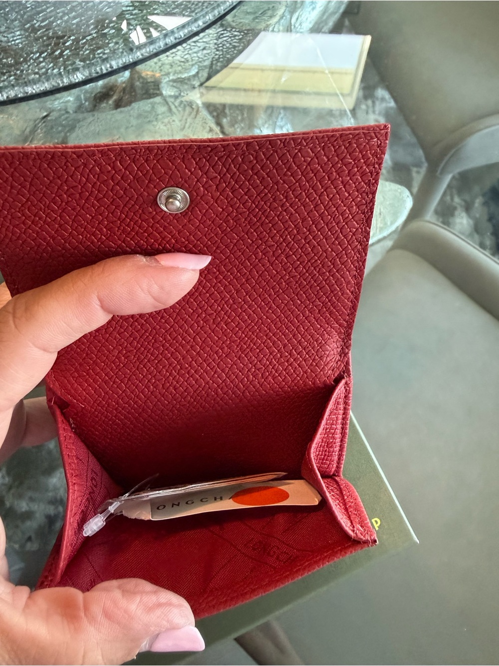 Longchamp Red Textured Leather Wallet with Silver Bamboo Clasp - Picture 6 of 8